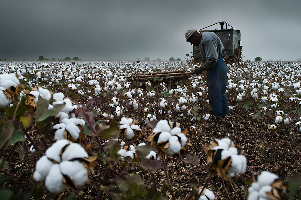 Récolte du coton à la main dans une parcelle